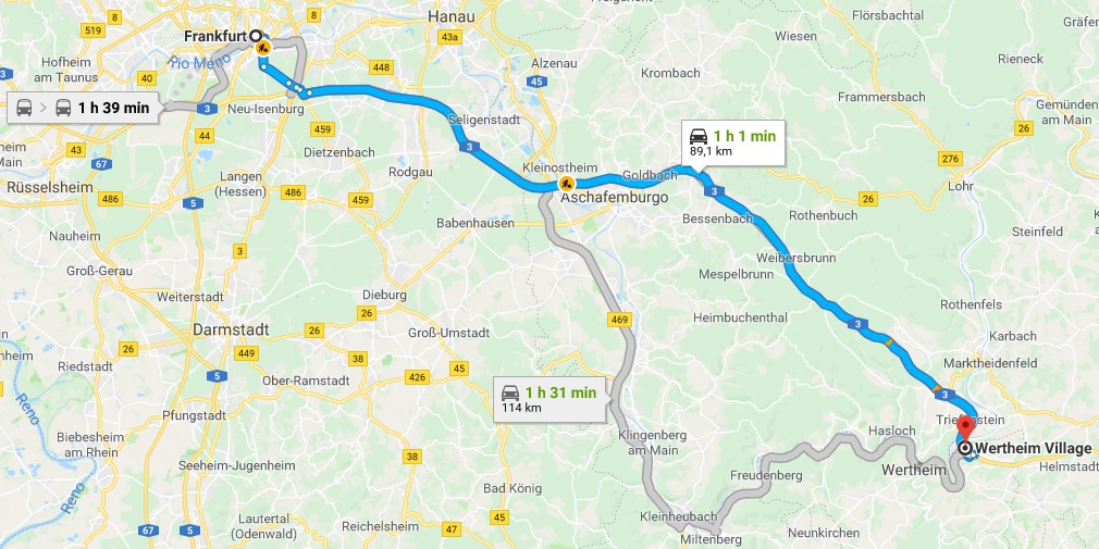Como chegar a Wertheim Village de Frankfurt. Fonte: Google Maps