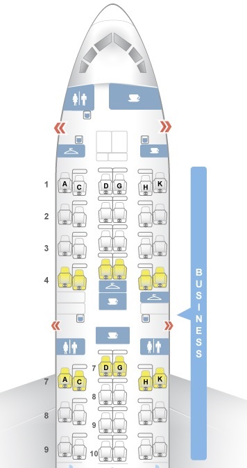 Mapa de assento Japan Airlines classe executiva 787-900 JET